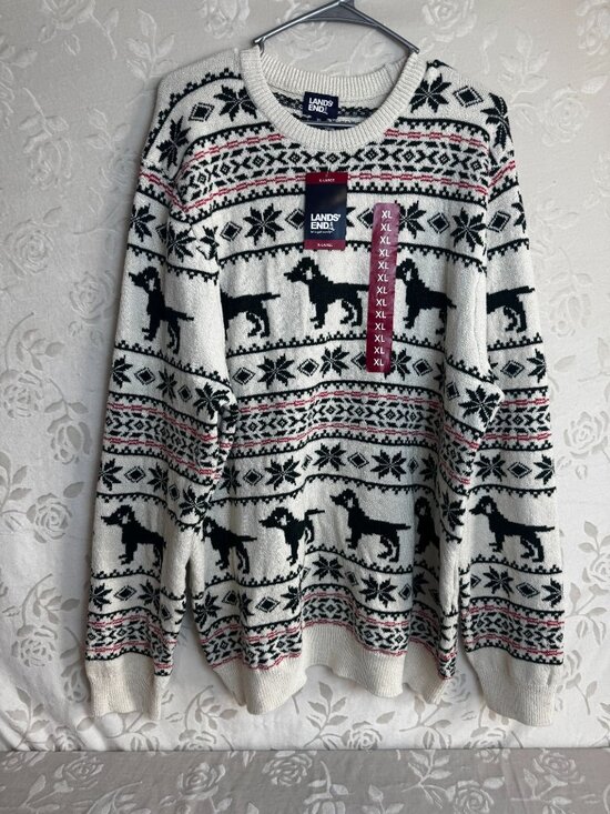 Lands' End Other - Lands End Sweater Adult XL Multicolor Fair Isle Knit Crewneck Geometric Dog NEW